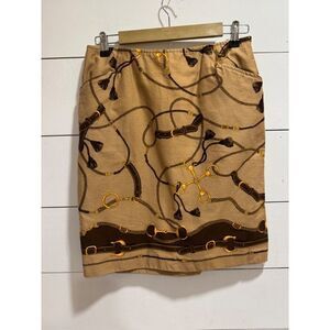Vintage Talbots Equestrian Print Knee Length Skirt Sz 10 Made in USA